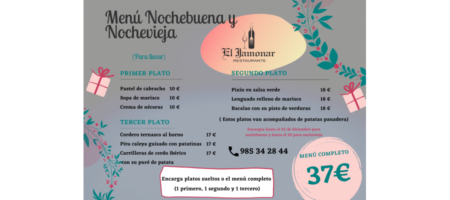 Menu de Nochebuena y Nochevieja El Jamonar