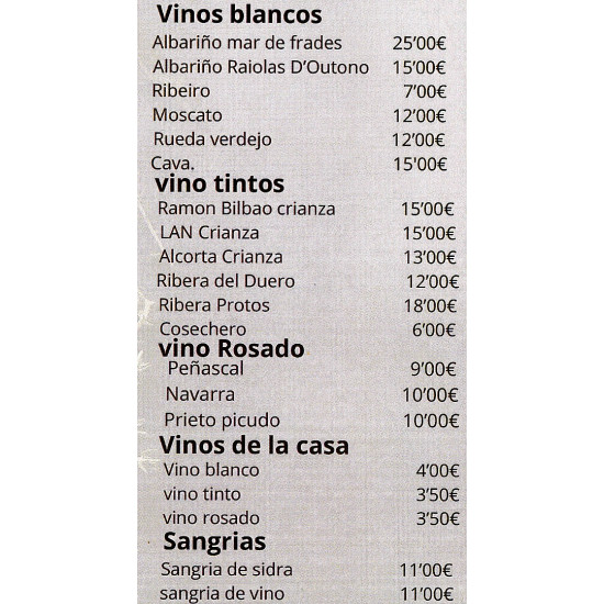 Carta Vinos "La Entrelluxa"