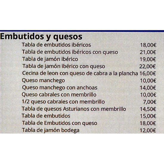 Carta Embutidos "La Entrelluxa"