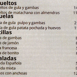 Carta Revueltos,Cazuelas , Tortillas y Ensaladas "La Entrelluxa"