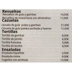 Carta Revueltos,Cazuelas , Tortillas y Ensaladas "La Entrelluxa"